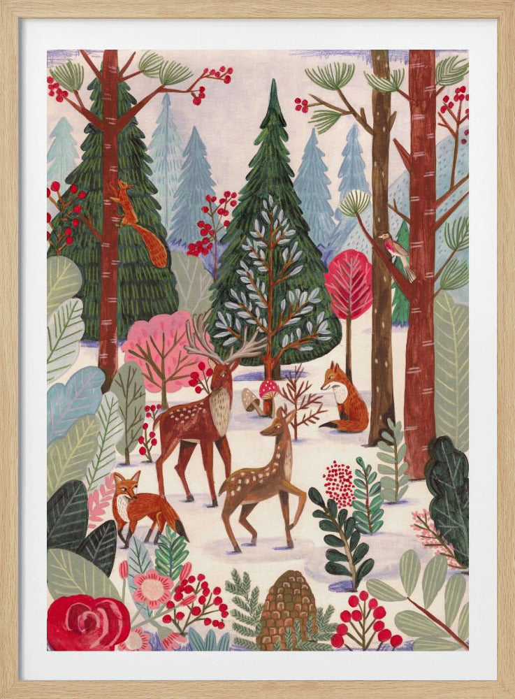 Dieren in het winterbos | Poster