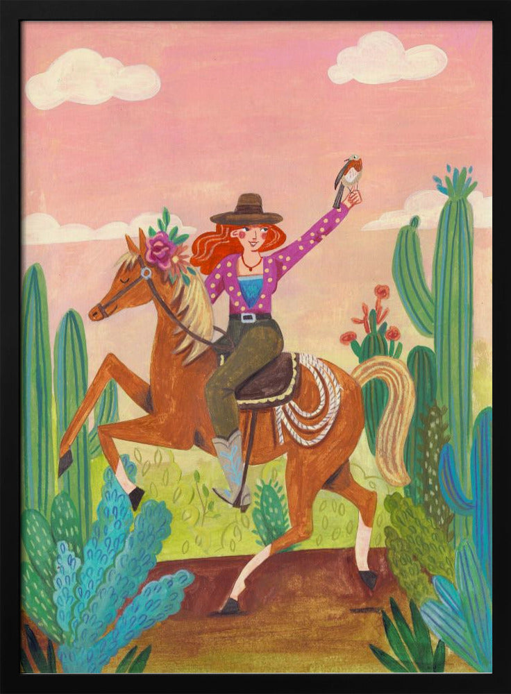 Cowgirl on horse in the desert | Poster