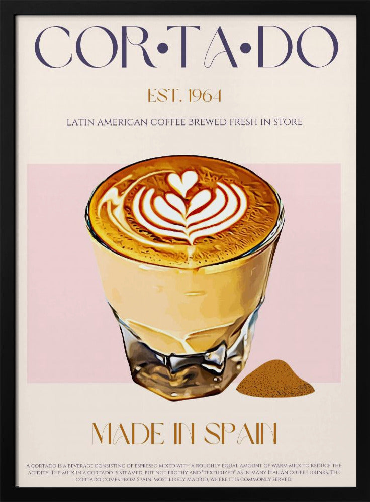 Cortado-koffie-illustratie met latte-kunst | Poster