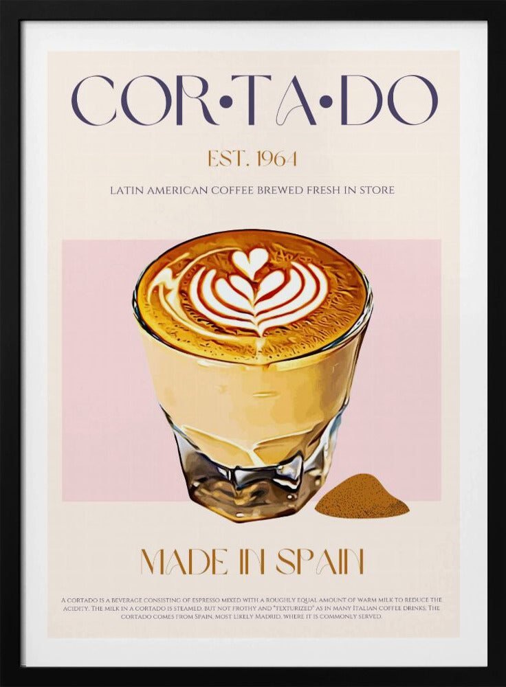 Cortado-koffie-illustratie met latte-kunst | Poster