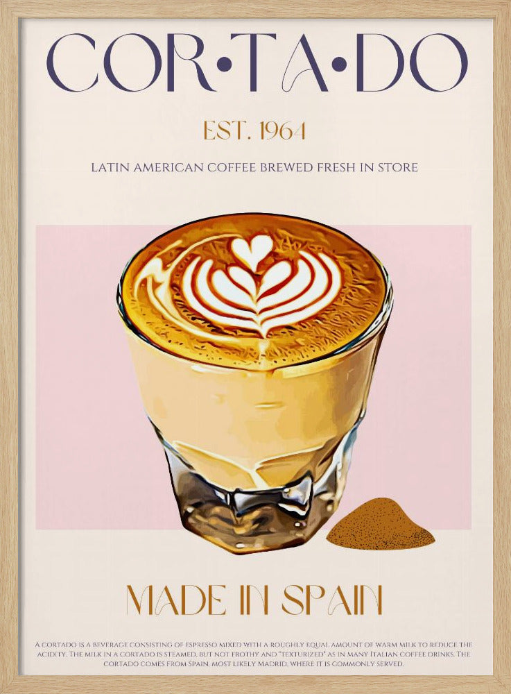 Cortado-koffie-illustratie met latte-kunst | Poster