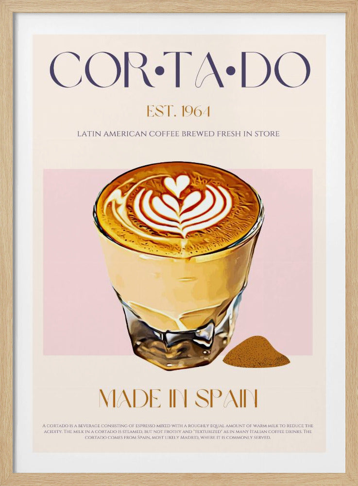 Cortado-koffie-illustratie met latte-kunst | Poster