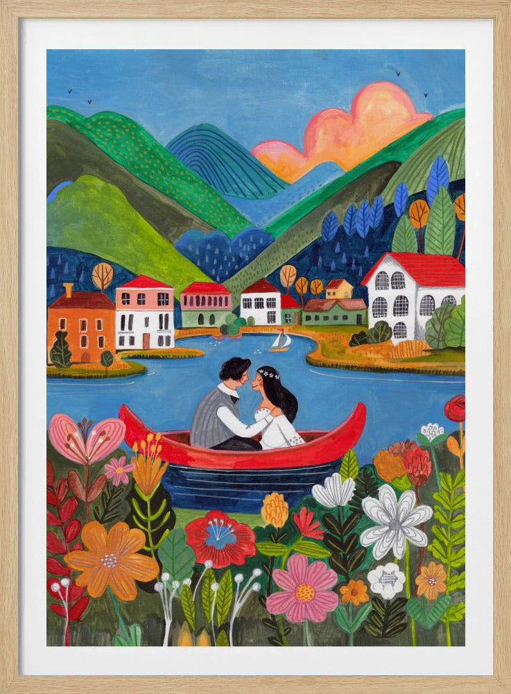 Pasgetrouwd stel in een boot | Poster