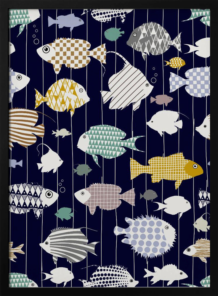 Verse vis op donkerblauw patroon | Poster