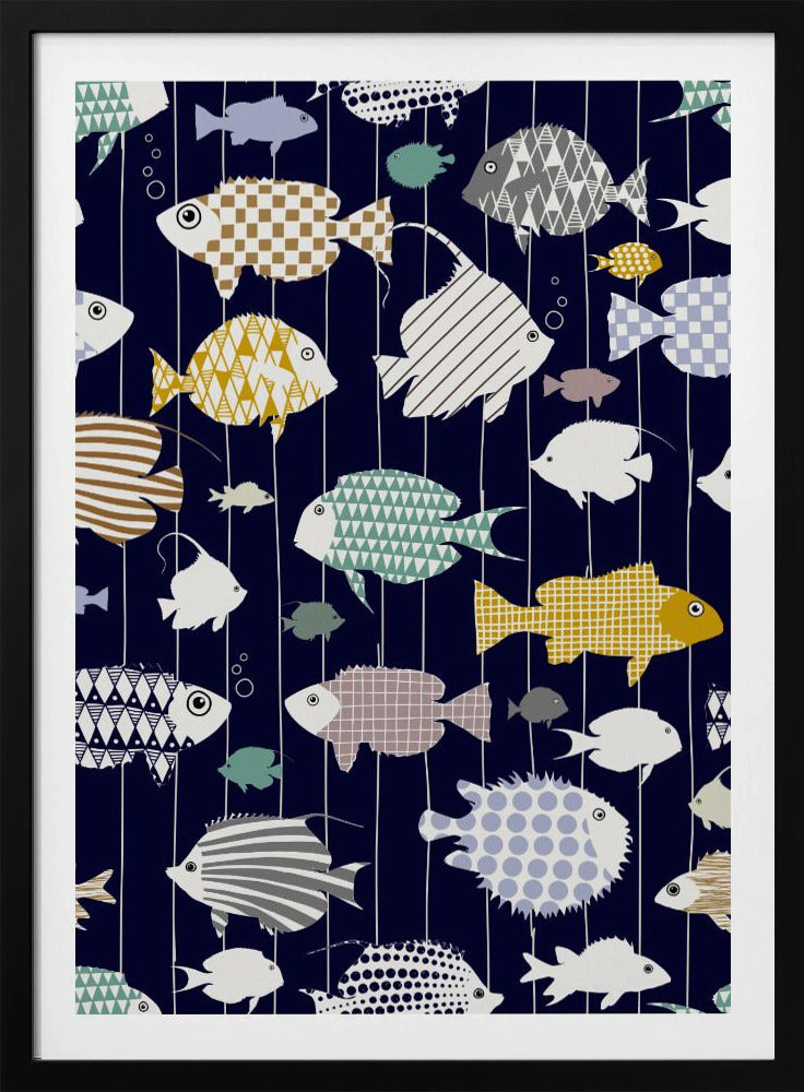 Verse vis op donkerblauw patroon | Poster