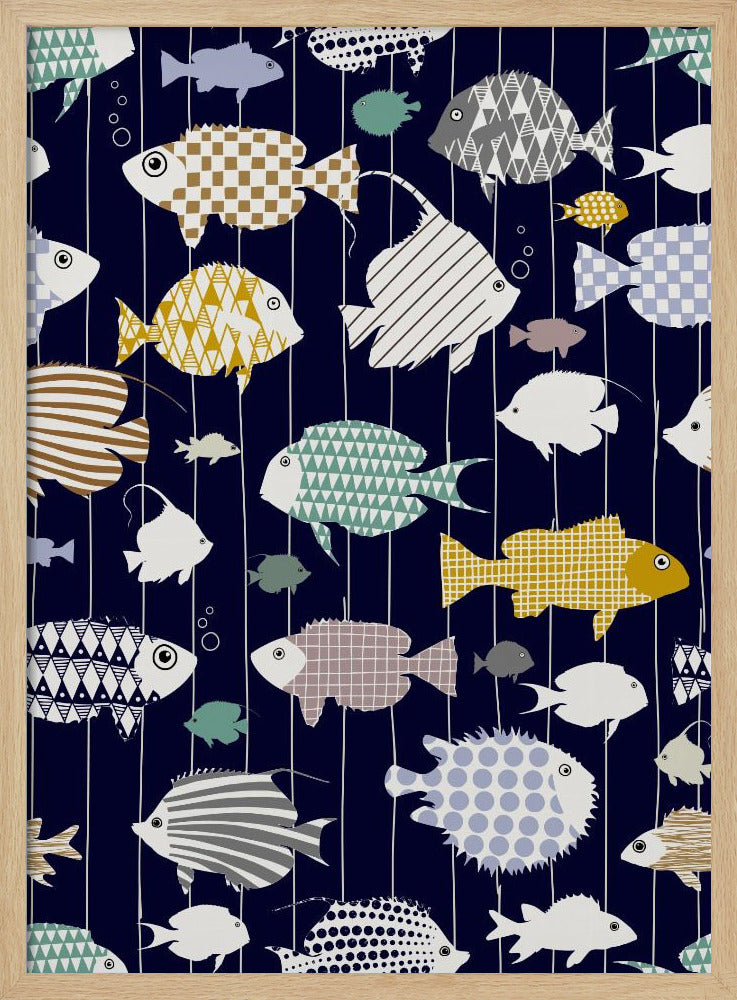 Verse vis op donkerblauw patroon | Poster