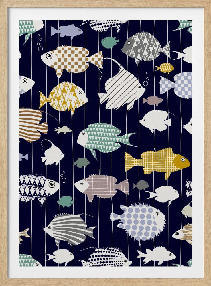 Verse vis op donkerblauw patroon | Poster