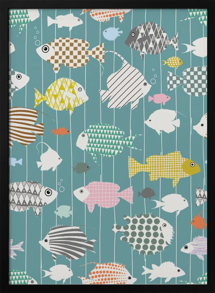 Verse vis op blauwgroen patroon | Poster