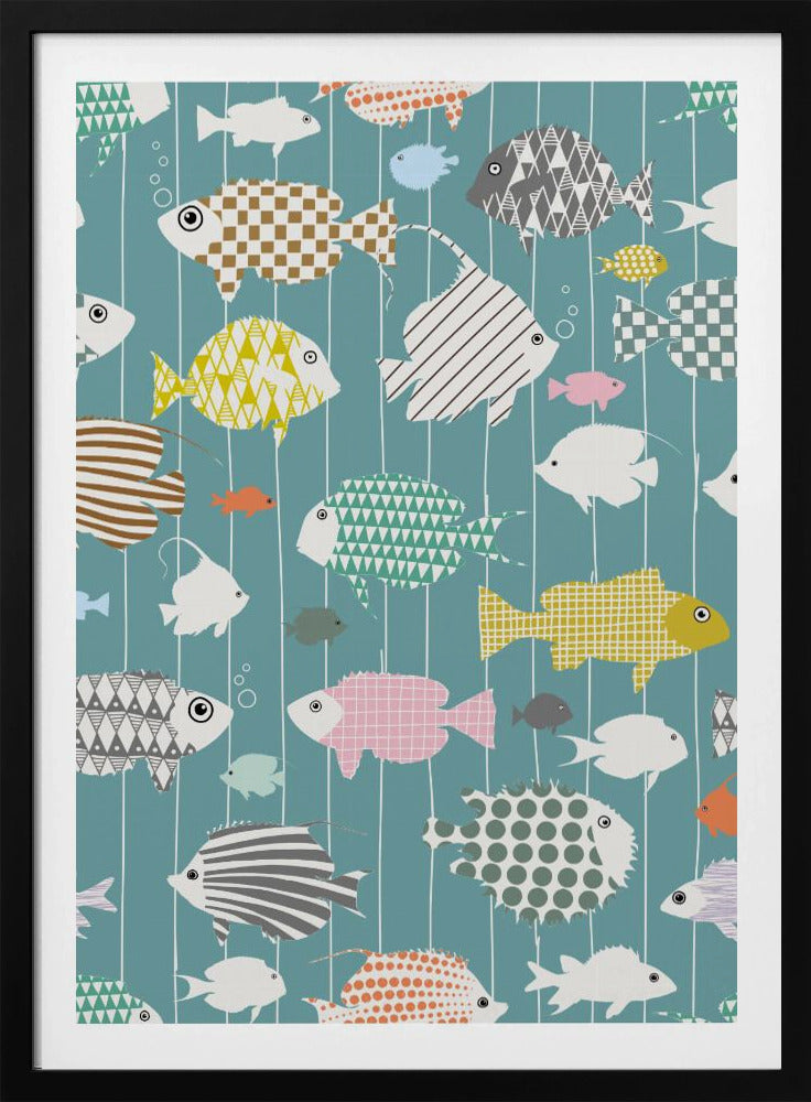 Verse vis op blauwgroen patroon | Poster