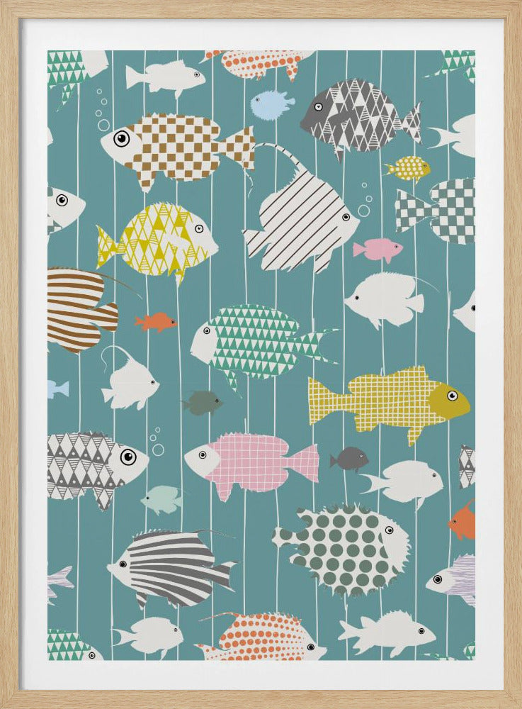 Verse vis op blauwgroen patroon | Poster
