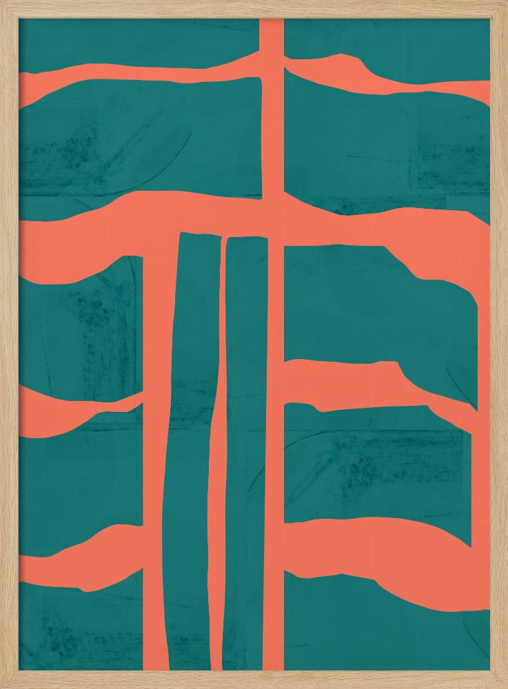 Turquoise & Koraal Abstractie 1 | Poster
