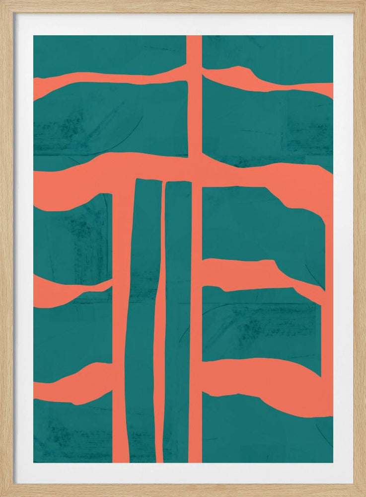 Turquoise & Koraal Abstractie 1 | Poster