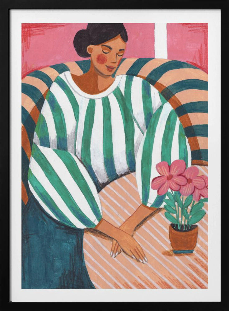 Vrouw in strepen in gedachten | Poster