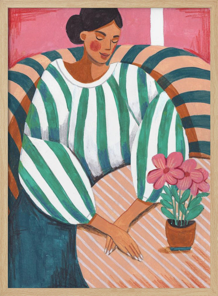 Vrouw in strepen in gedachten | Poster