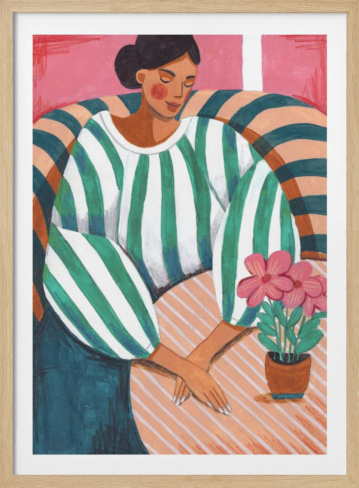 Vrouw in strepen in gedachten | Poster