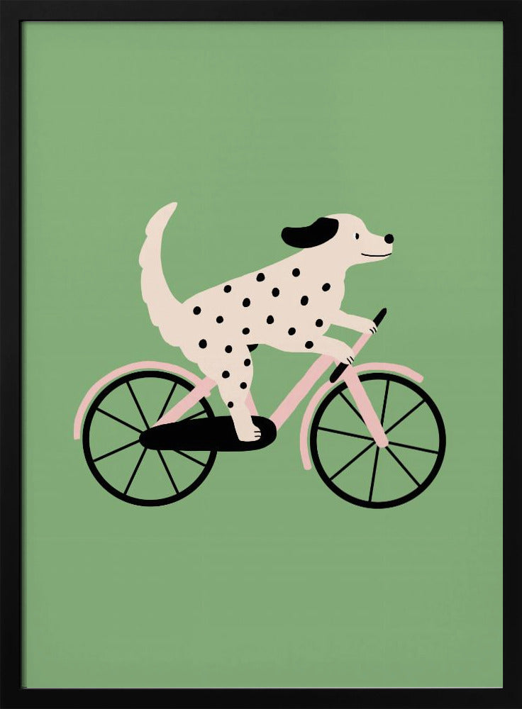 Gevlekte hond op de fiets | Poster