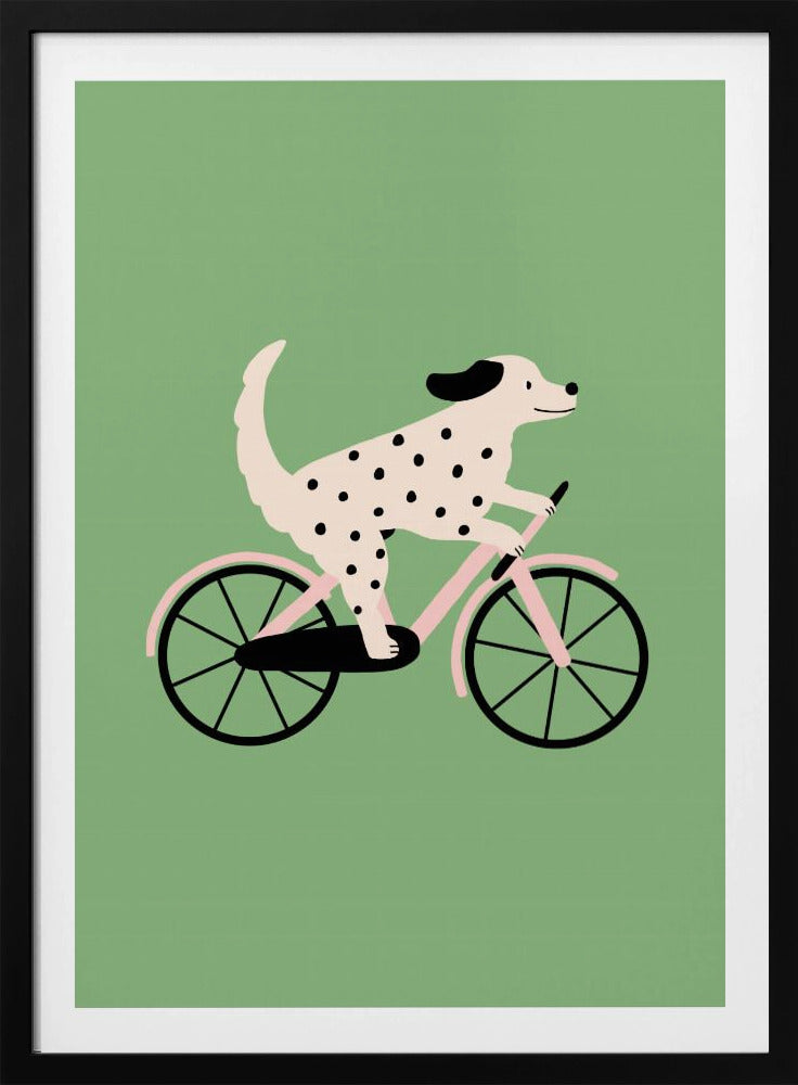 Gevlekte hond op de fiets | Poster
