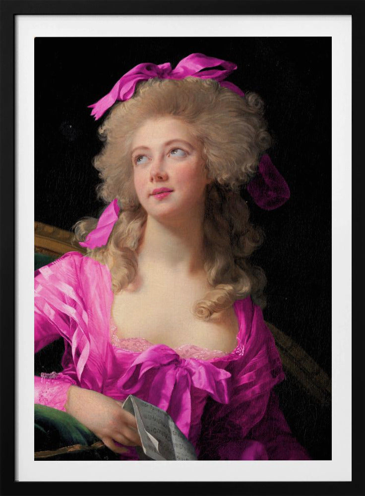 Woman in a Vibrant Pink Gown and Ribbon | Poster