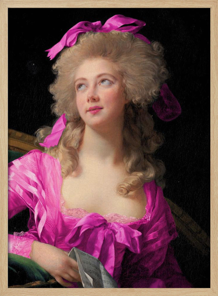 Woman in a Vibrant Pink Gown and Ribbon | Poster