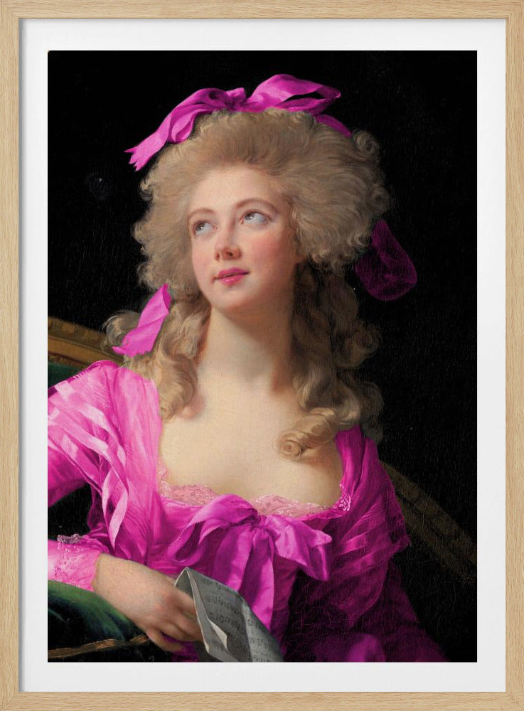 Woman in a Vibrant Pink Gown and Ribbon | Poster