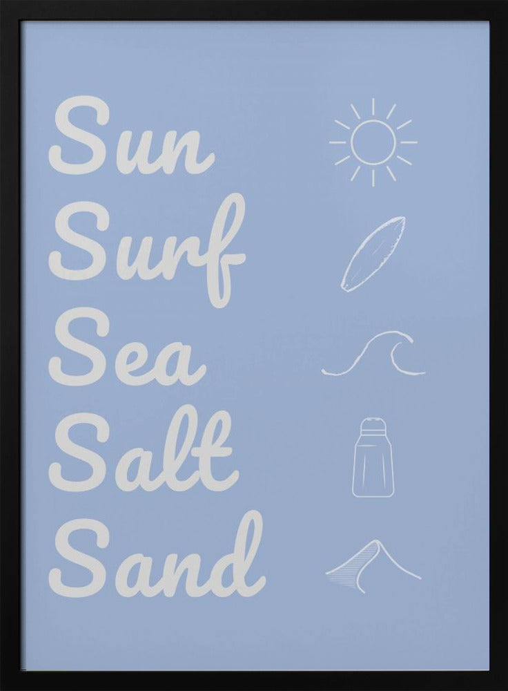 Zon, surf, zeezout, zand, lichtblauw | Poster