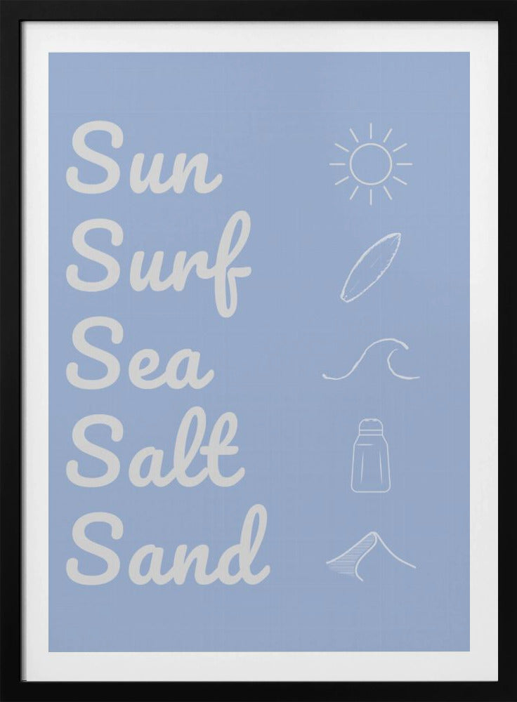 Zon, surf, zeezout, zand, lichtblauw | Poster