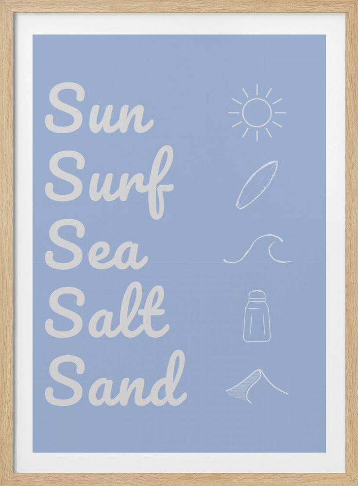 Zon, surf, zeezout, zand, lichtblauw | Poster