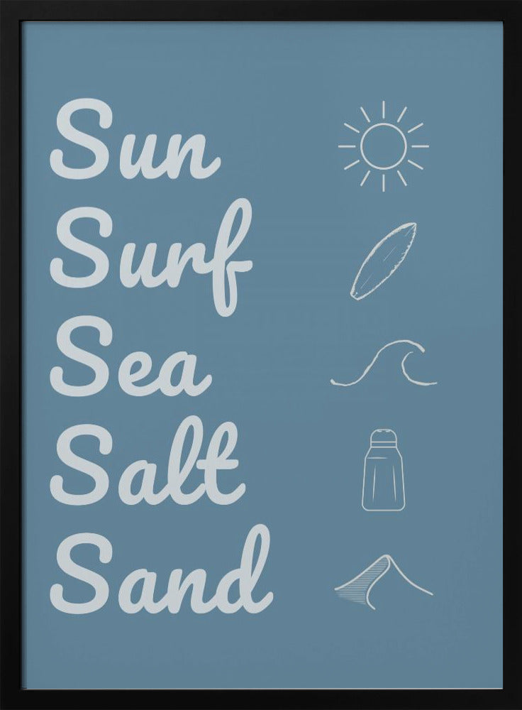 Zon, surf, zeezout, zand, donkerblauw | Poster