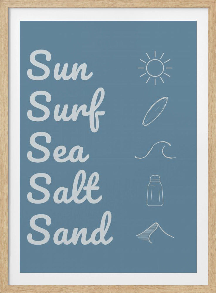 Zon, surf, zeezout, zand, donkerblauw | Poster