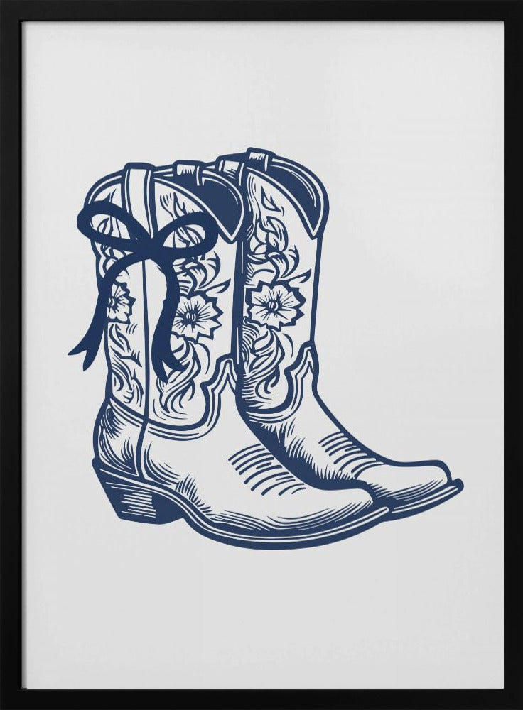 Marineblauwe cowgirllaarzen met strik | Poster