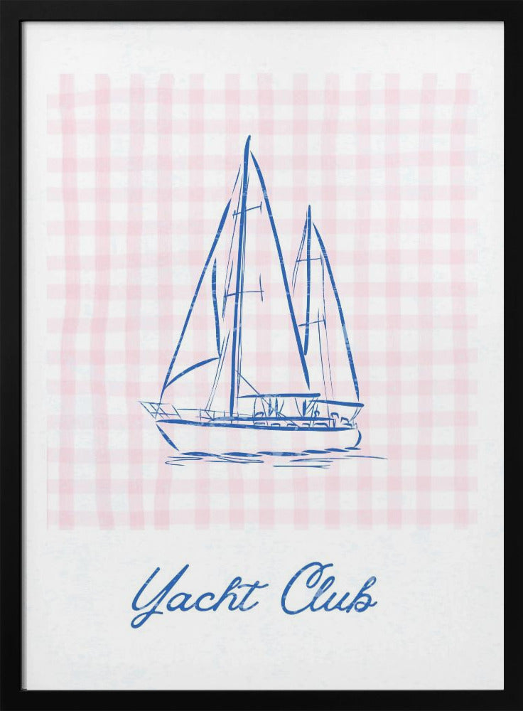 Minimalistische blauwe lijntekening van een jacht | Poster