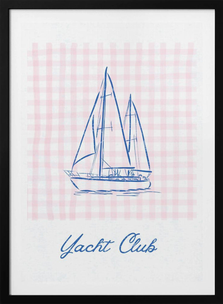 Minimalistische blauwe lijntekening van een jacht | Poster