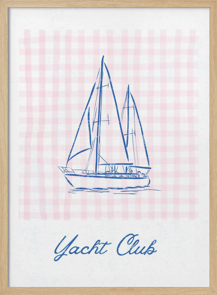 Minimalistische blauwe lijntekening van een jacht | Poster
