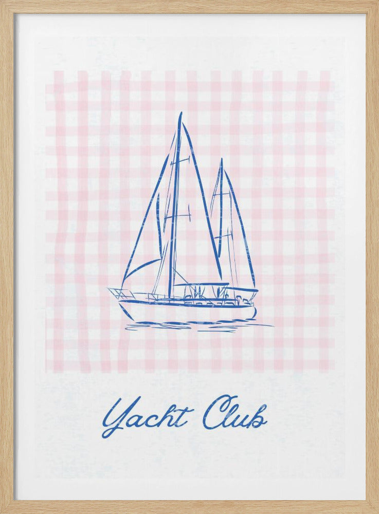 Minimalistische blauwe lijntekening van een jacht | Poster