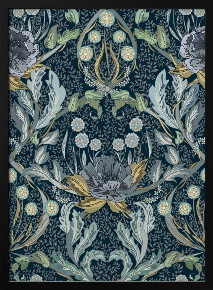 Floral Heritage Morris moonshine blauw patroon | Poster