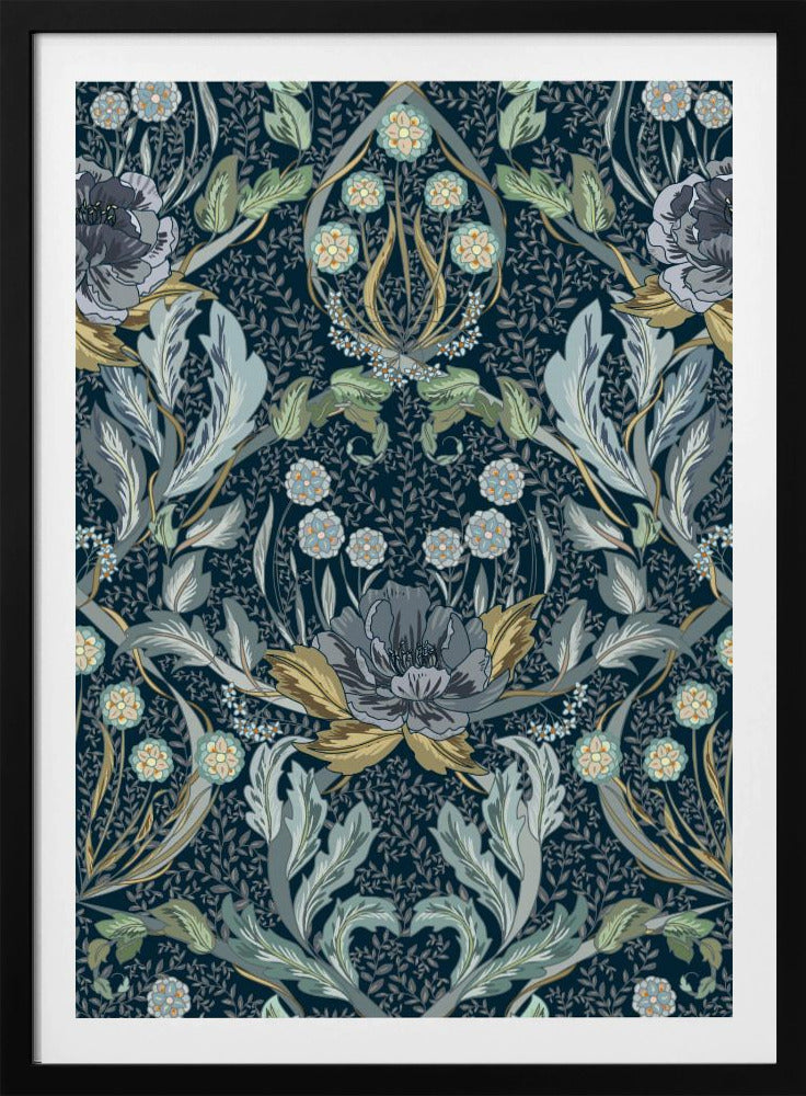Floral Heritage Morris moonshine blauw patroon | Poster
