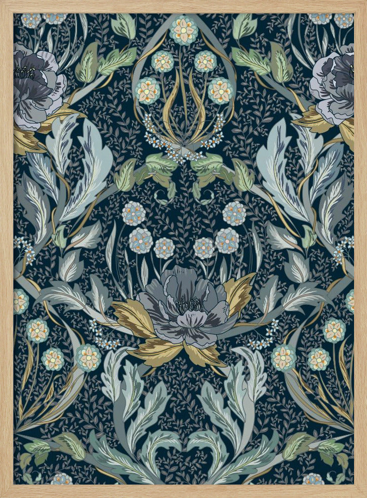Floral Heritage Morris moonshine blauw patroon | Poster