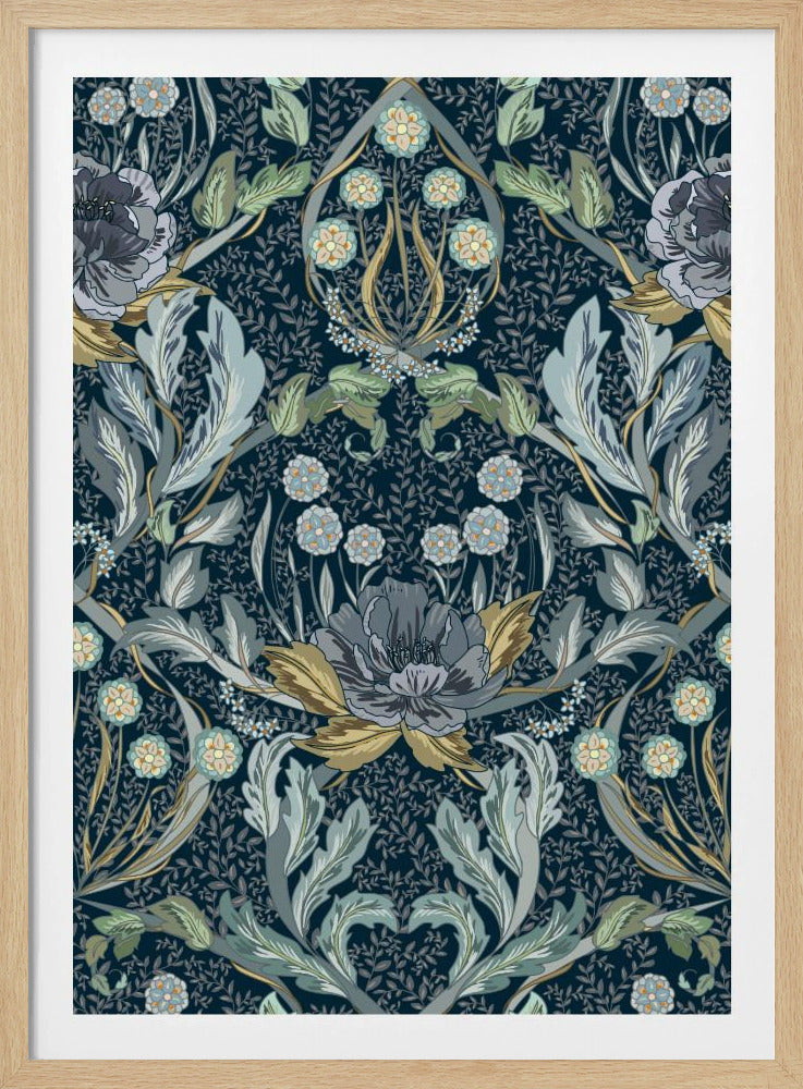Floral Heritage Morris moonshine blauw patroon | Poster