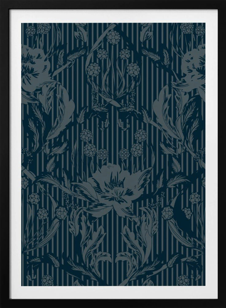 Floral Heritage Morris monochrome strepen maanlichtblauw patroon | Poster
