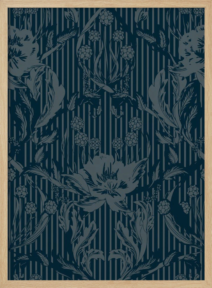 Floral Heritage Morris monochrome strepen maanlichtblauw patroon | Poster