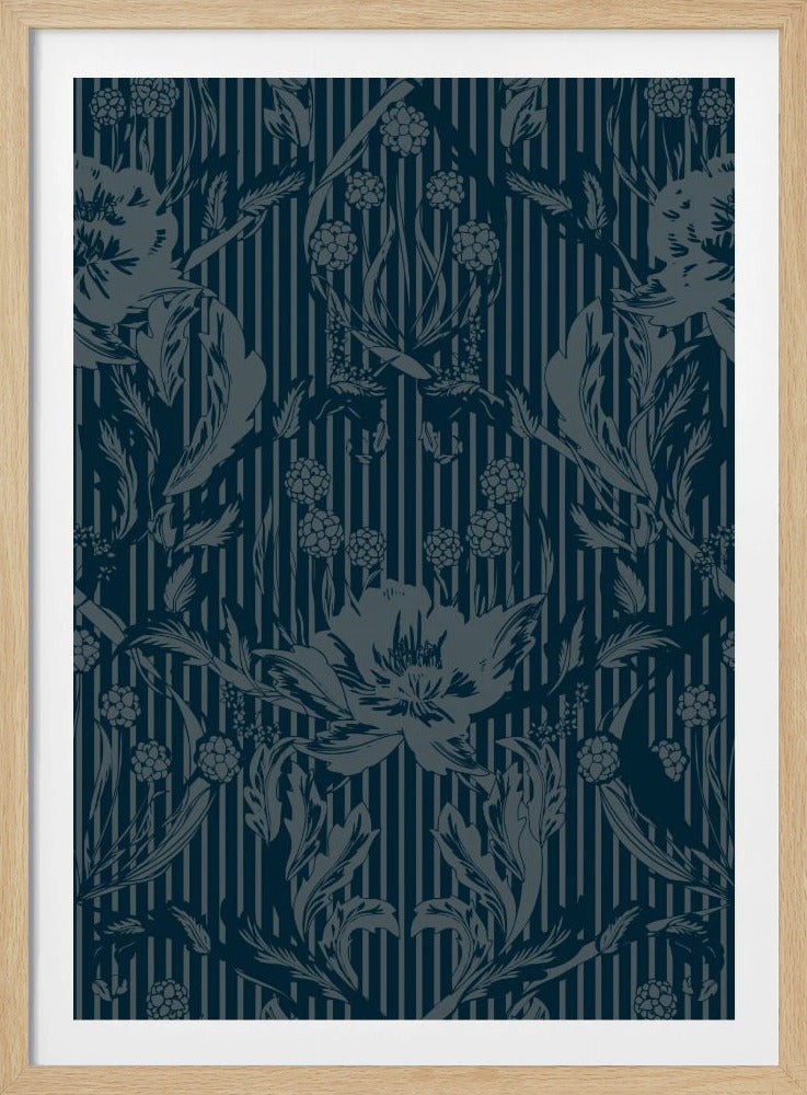 Floral Heritage Morris monochrome strepen maanlichtblauw patroon | Poster