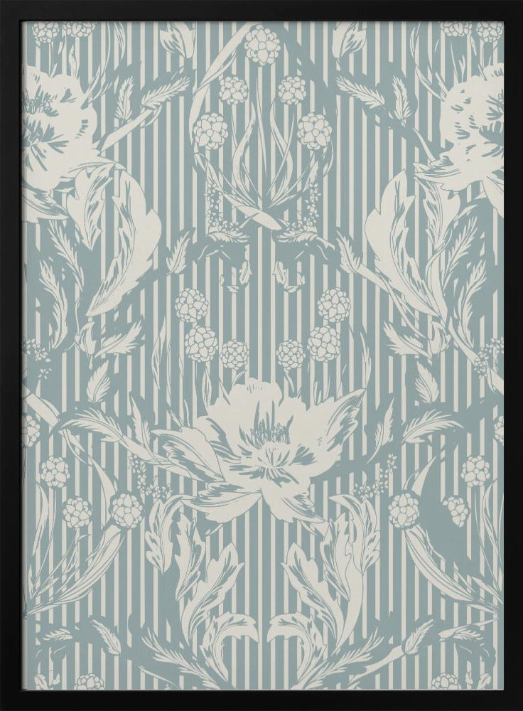 Floral Heritage Morris monochrome strepen krijtblauw patroon | Poster