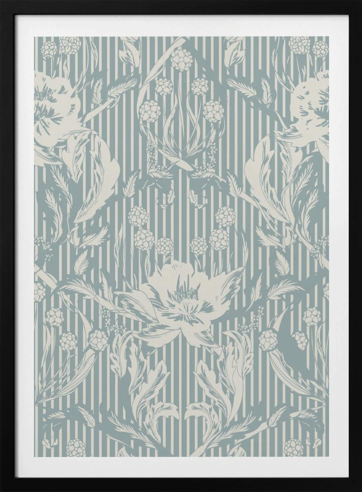 Floral Heritage Morris monochrome strepen krijtblauw patroon | Poster