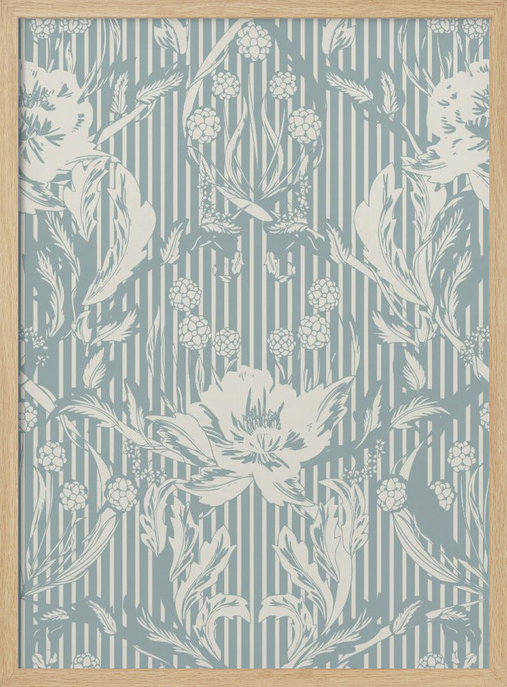 Floral Heritage Morris monochrome strepen krijtblauw patroon | Poster