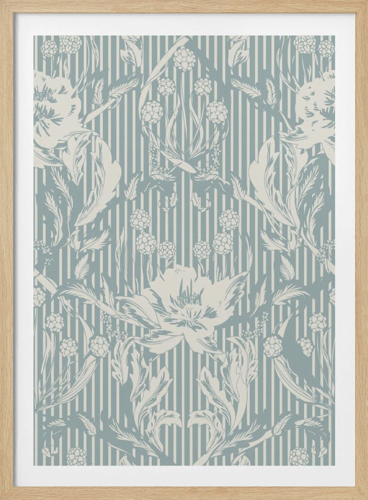 Floral Heritage Morris monochrome strepen krijtblauw patroon | Poster