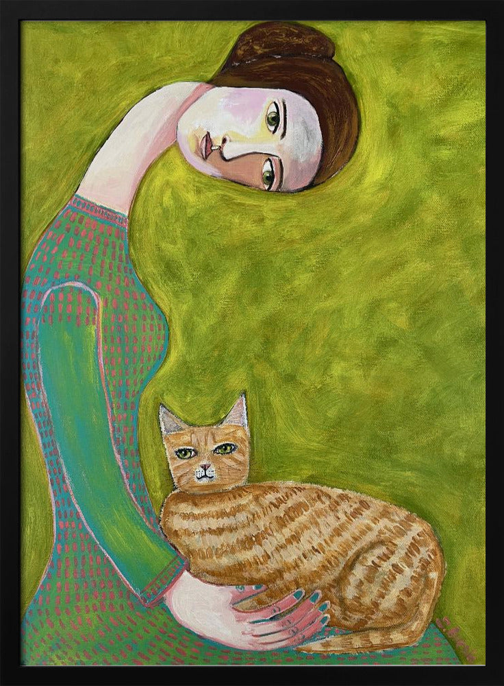 Bent Neck Lady met haar geliefde gemberkat. | Poster