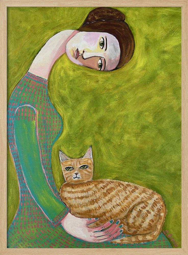 Bent Neck Lady met haar geliefde gemberkat. | Poster