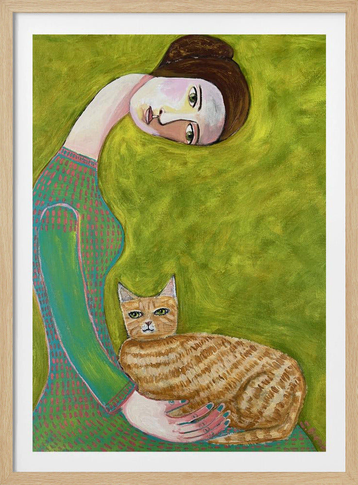 Bent Neck Lady met haar geliefde gemberkat. | Poster