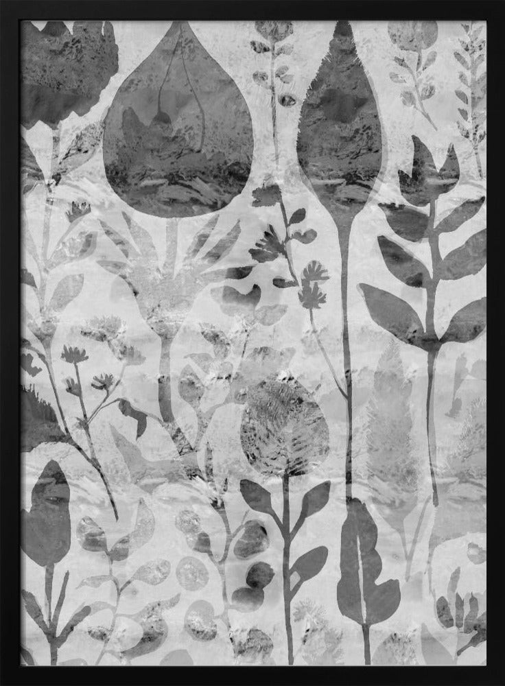 Bloemensilhouetten in grijstinten | Poster