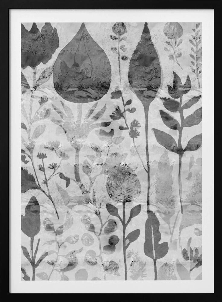 Bloemensilhouetten in grijstinten | Poster